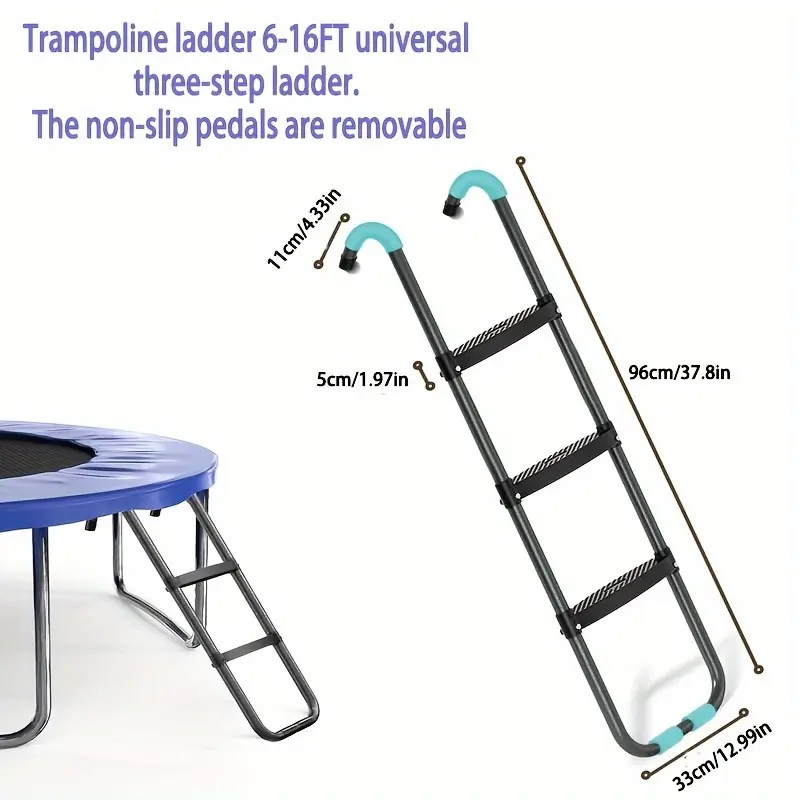 Heavy-Duty Detachable Trampoline Ladder - Sturdy Iron Construction, Climbable, Non-Slip Steps, Pedals, Portable Foldable Design for Trampoline & Outdoor Fitness. Large Weight Capacity, Black, Home Fitness Accessory
