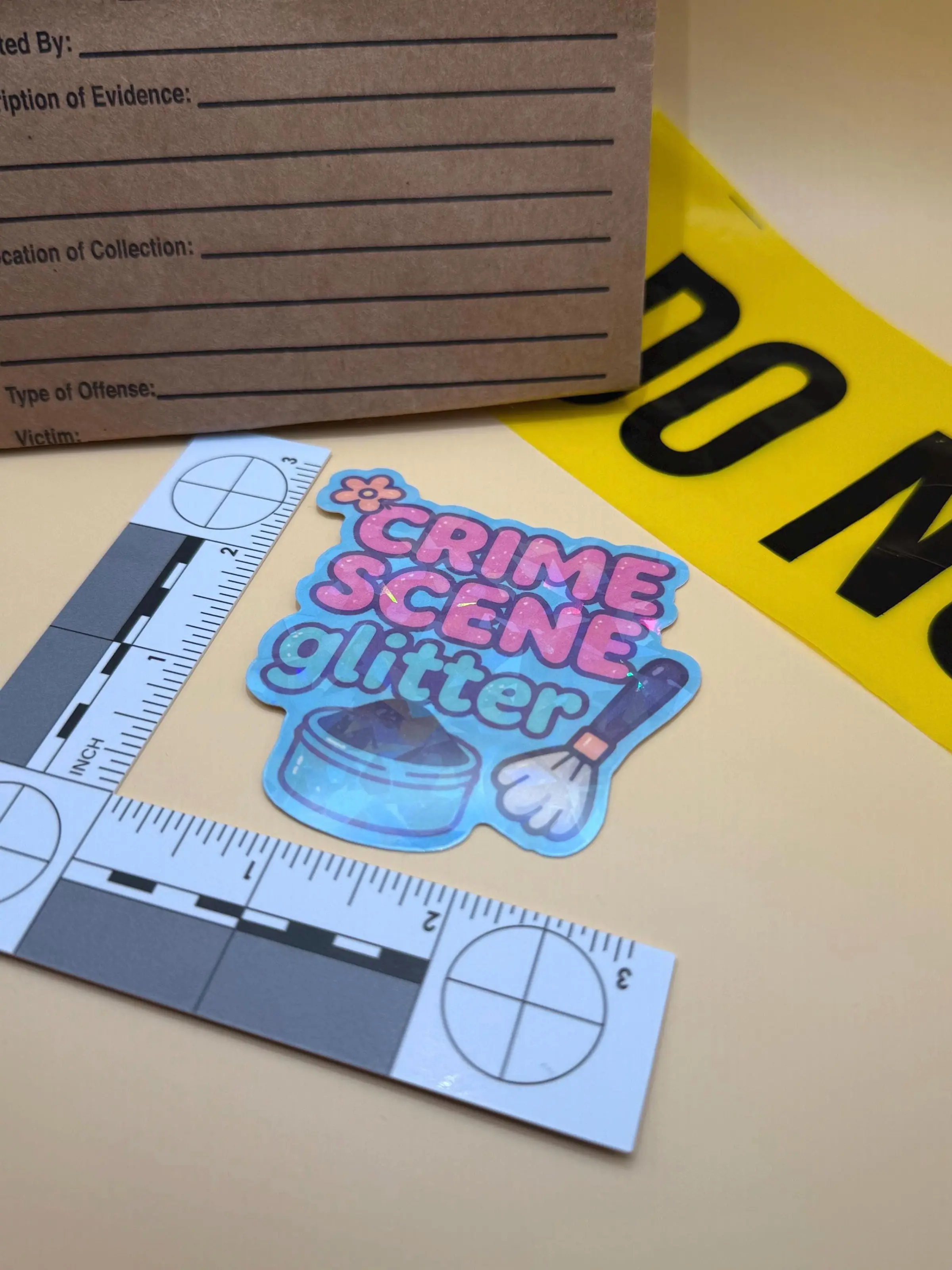 Crime Scene Glitter Holographic Sticker: Forensic Science CSI