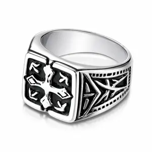 The Crusader 16mm Men's Cobalt Chrome Ring with Raised Cross Arrow Carved Sides