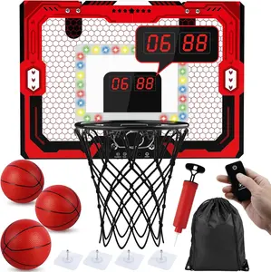 Basketball Hoop Indoor, Mini Basketball Hoop with Led Light & Scoreboard & Timer, Toddler Basketball Hoop, Over The Door Basketball Hoop for Kids Toy Ages 3 4 5 6 7 8-13 Year Old Girls Boys Gift