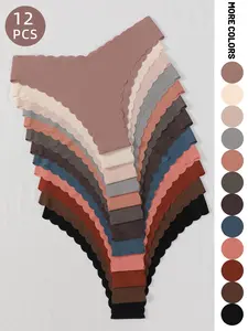 12-piece set seamless scallop-shaped Slim Fit women's panties; plain, comfortable, and breathable thong; ice silk panties suitable for all seasons and wear.
