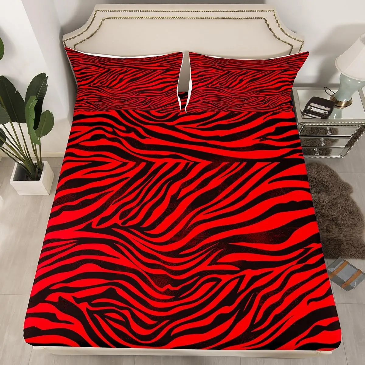 Zebra Bed Sheet Set Animal Print Fitted Sheet Decor Leopard Bedding Set Microfiber Stripes Bed Cover Bedroom Red Bed Set