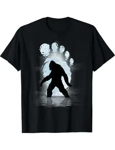 Bigfoot Footprint Moon Light Funny Sasquatch  Graphic Print Tee,Unisex Cotton Casual T-Shirt