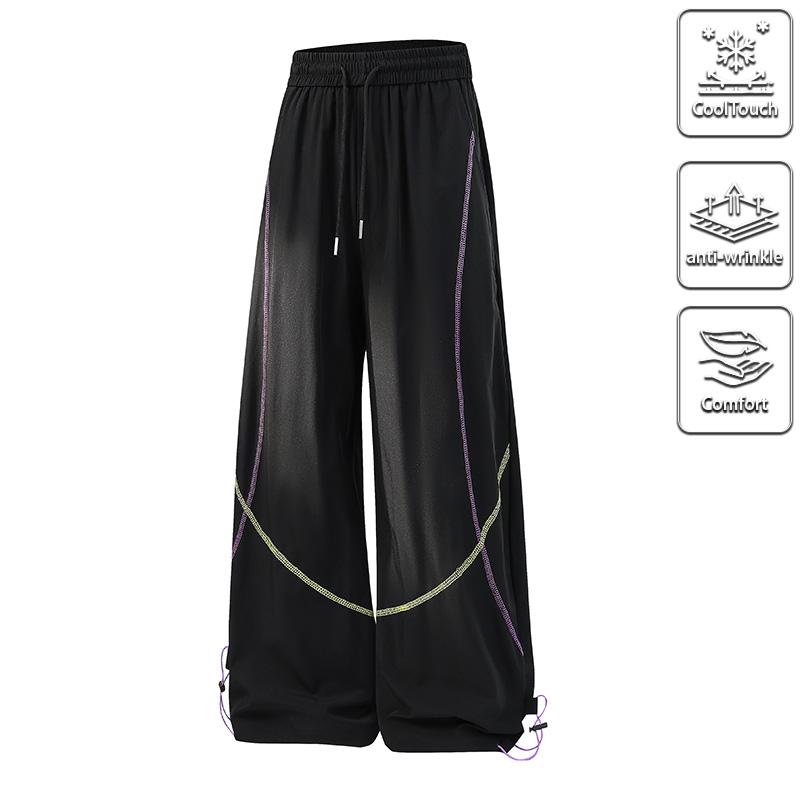 Viral Y2K Unisex Baggy Parachute Cargo Pants, High Waist, Cool Touch Anti-Wrinkle Comfort Streetwear Trousers, Summer Essential, Trendy Oversized Wide Leg Pants for Men & Women