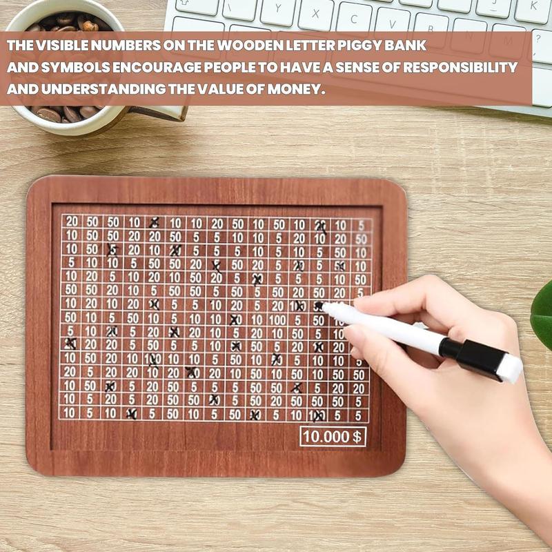 Money Saving Box,Wooden Money Box,Savings Box,with Money Target and Numbers with Counter Crafts Portable Storage Case Money Saving Box for Adults Child (10000 Dollar)