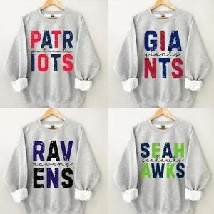 Vintage All Team Football Ash Grey Sweatshirt Hometown Pullover City Football Retro Sweatshirt Casual Fabric Menswear Soft Sport  Tops