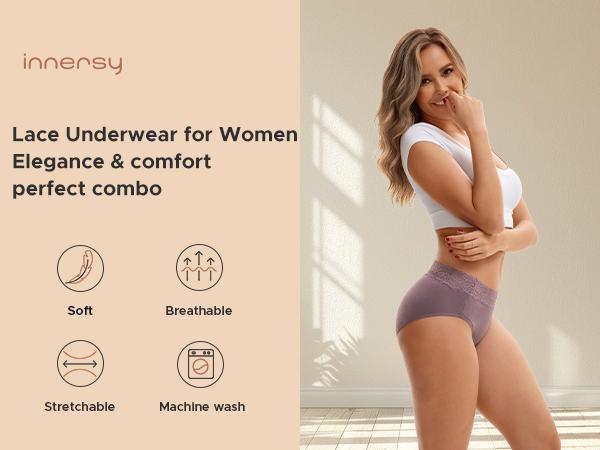 INNERSY Women's Cotton Lace Briefs 5-Pack Panties Mix And Match Black Bikini