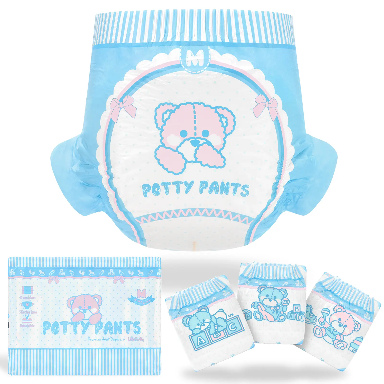 LITTLEFORBIG Nighttime Adult Potty Pants - Extra Thick, High Absorbency, Leak-Proof Plastic Backing, 10 Count, Size M-XL, Nighttime Diapers, Strong, Adult Diaper Potty Pants