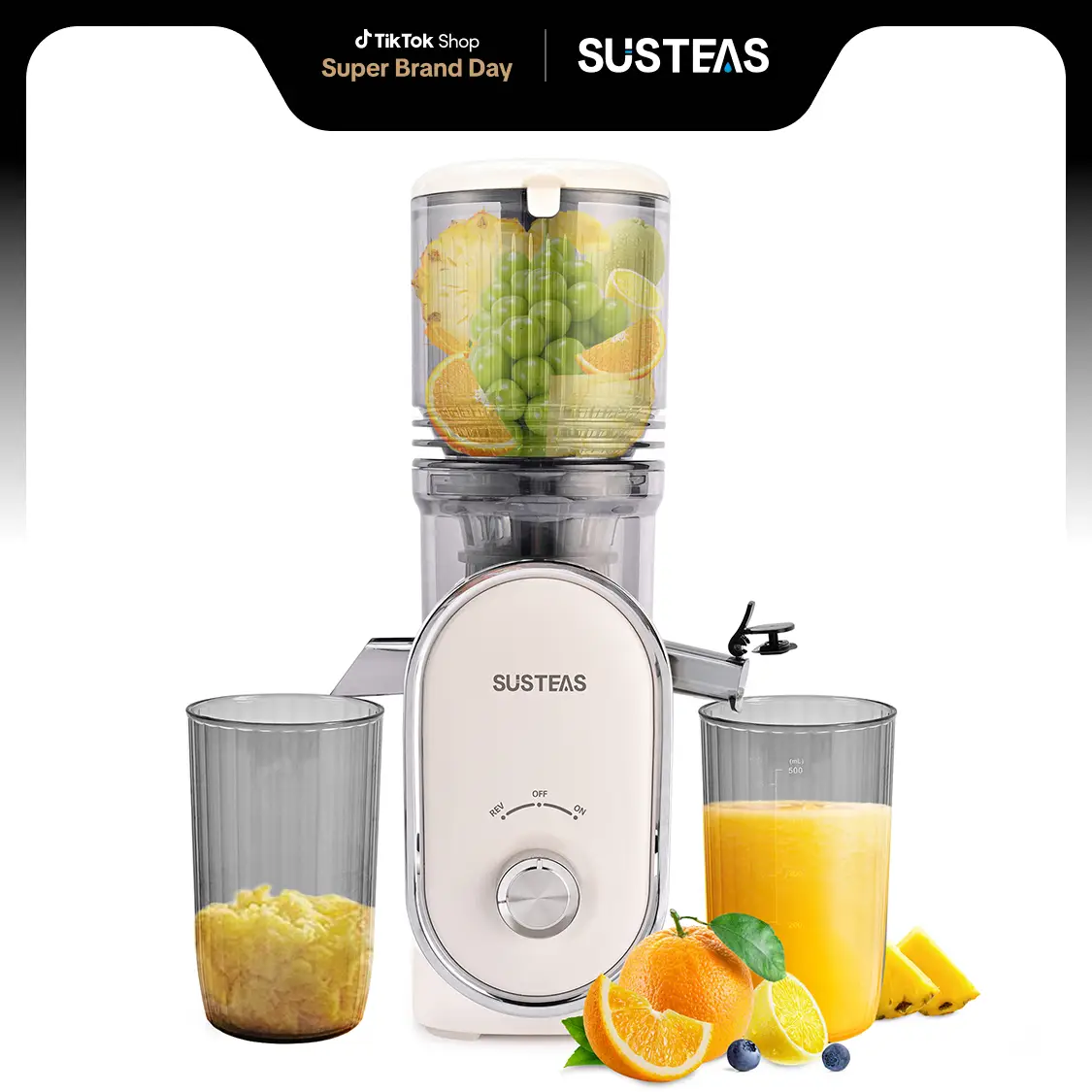 SUSTEAS Juicer Machines, Cold Press Juicer with 4.25'' Large Feed, Slow Masticating Machines Chute Fit Whole Vegetable And Fruit, High Juice Yield Jui