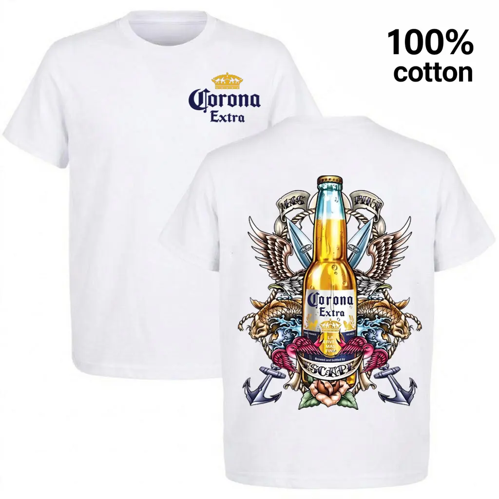 Corona Extra "Escape" Beer Bottle Graphic T-Shirt - 100% Cotton Men's Crewneck Tee