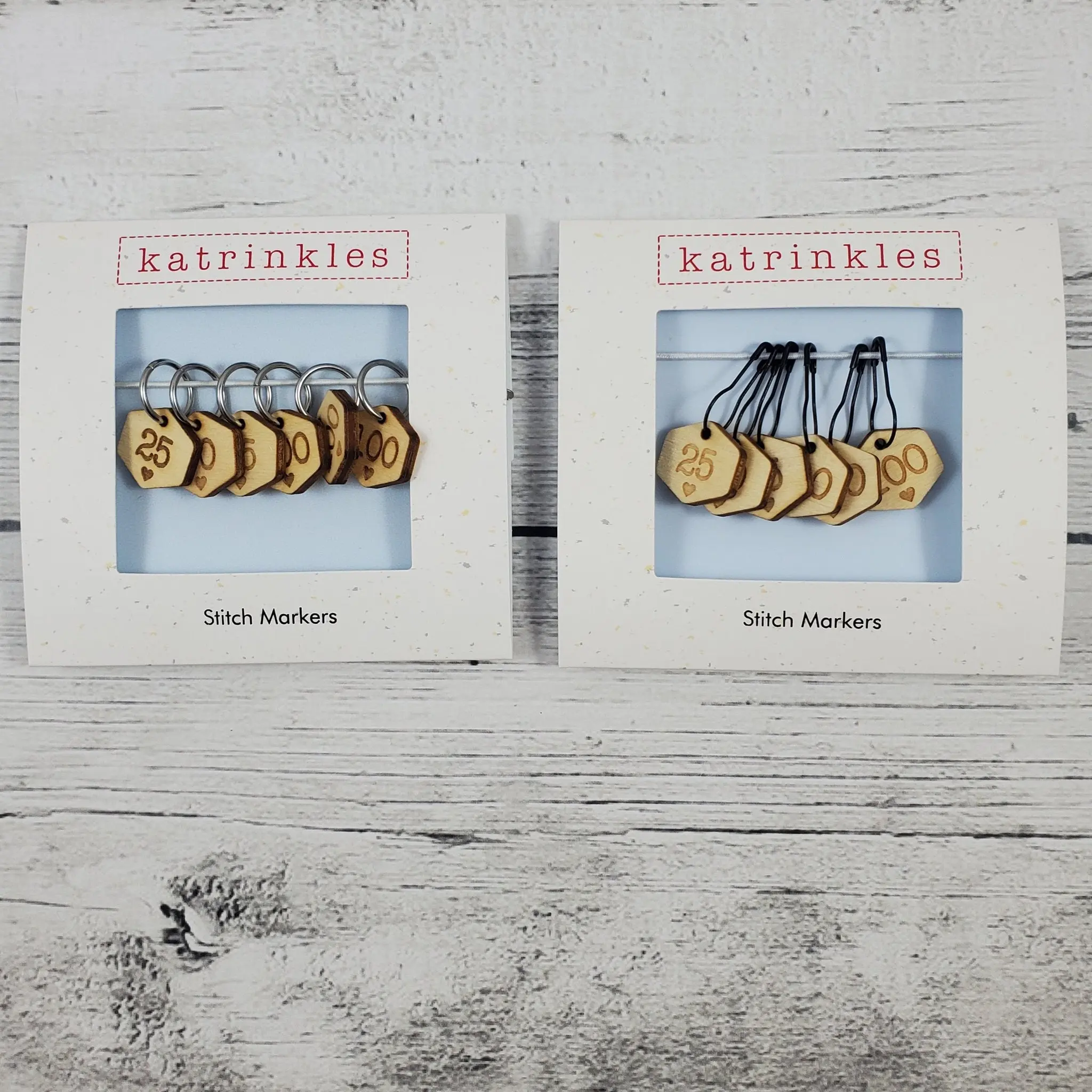 Katrinkles - Cast On Counting Numbers Stitch Marker Set - Rainbow Acrylic or Wood