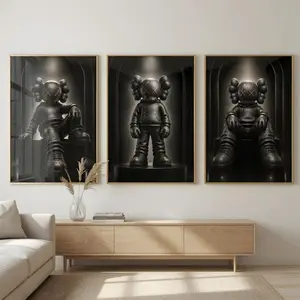 Kaws Wall Art Poster Set Of 3, Black Gold Hypebeast Room Decoration, Product without frame