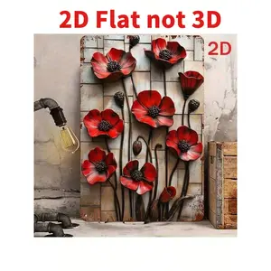 Vintage Red Poppy Flower Metal Wall Art Sign 20x30 Cm Waterproof Durable 2D Aluminum Decor for Home Indoor Outdoor Use Multicolor Photo Room Plants Artistic Ornaments Print metal wall sign Vintage Metal Tin Sign home decor plaque funny bar sign