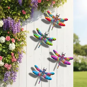 4pcs Iron Dragonfly Outdoor Decorative Hanging Ornaments, Waterproof Rust-Resistant Garden Wall Art, Garden Sculptures, Patio Fence Decoration, Mother's Day Gift