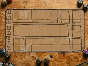 Homeless Man TCG Playmat | Funny Play Mat | 12" x 22" Neoprene Game Mat | Cardboard Design | Riftbound Playmat | Hemmed Sewn Edge