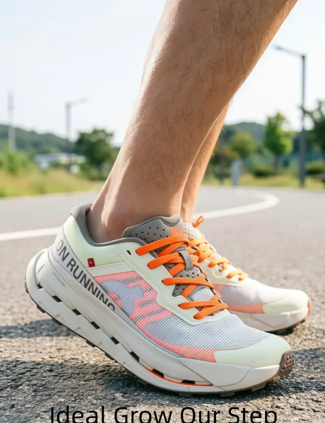 White & Orange Lightweight Running Shoes with Hollow Midsole & Breathable Mesh for Daily Commute or Light Training
