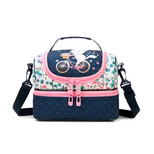 Minimalist Style Dirt-Resistant Lunch Bag with Floral Bicycle Design and Adjustable Strap for Everyday Use