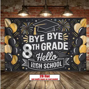 Summervibes 2D Flat, 1pc 90.55"x70.8" Bye 8th Grade Hello High School Banner - Graduation Decoration Suitable for Home, Room, Wall Decor, Party Background Photo Props, No Electricity Needed, Polyester fo,summervibes