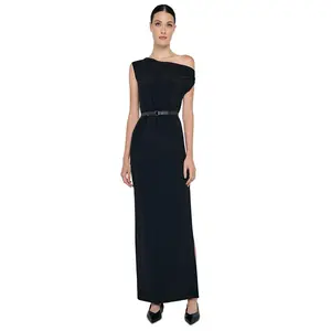 DROP SHOULDER LONG DRESS W/ SIDE SLIT