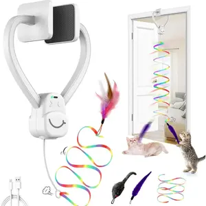 Interactive Cat Toys for Indoor Cats, Automatic Hanging Cat Toys Door Frame & Doorway, with Mouse String Wand Cat Enrichment Toys, Safe Self Play for Bored Multi Cats Households