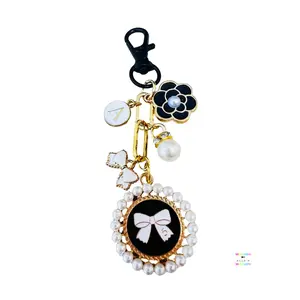 Black & White Custom Initial Mini Bag Charm / Custom Letter Coquette Bow Mini Purse Charm  / Mini Bag Charm/ Initial Fashion Accessory