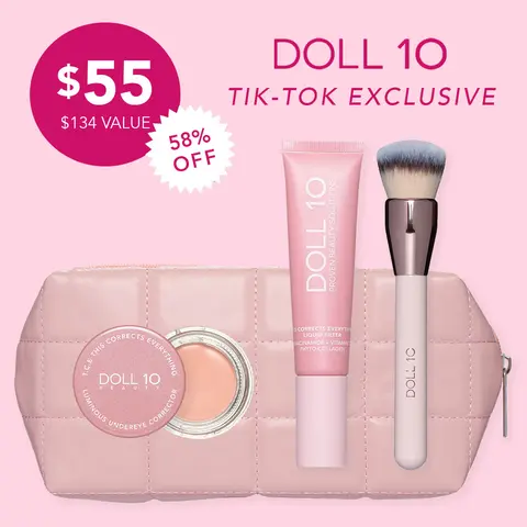 Summer Skin Bundle | Liquid Filter, Smoothing Filter Brush, Luminous Undereye Corrector, and Quilted Pink Makeup Bag