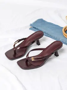 Women's Square Toe Wedge Sandals, Plain Design, Rubber Sole, High-Heeled Shoes for Commuting & Dating, Elegant Minimalist Sandals, Available in /