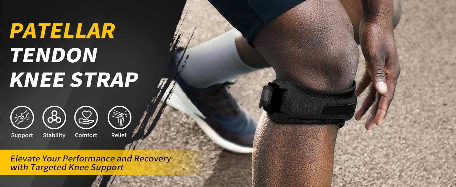 Patella Tendon Knee Straps 2 Pack with Extra Adjustable Straps for Knee Pain Relief and Stability, Suitable for Running, Hiking, Soccer, Basketball, Tennis