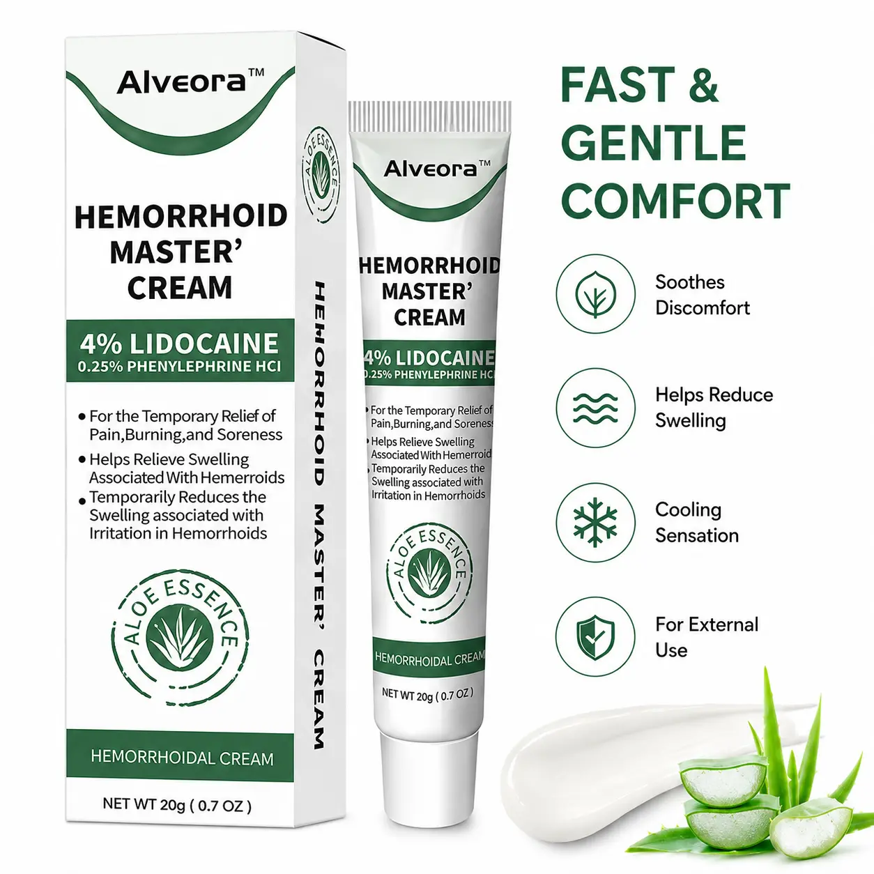 Alveora Hemorrhoidal Cream, Lidocaine External Use Cream, Aloe Vera Formula for Temporary Hemorrhoid Discomfort Care,Natural Formula, Gentle on Skin with a Calming Feel,Itching#DealsForYouDays