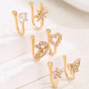 Fake Nose Ring CZ African Nose Cuffs Gold Faux Septum Nose Rings Clip On Nose Jewelry For Woman Non Pierced Jewelry