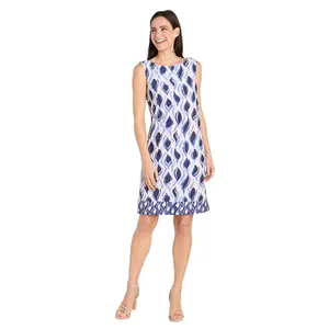 Blue Wave Pattern Sleeveless Spring Dress
