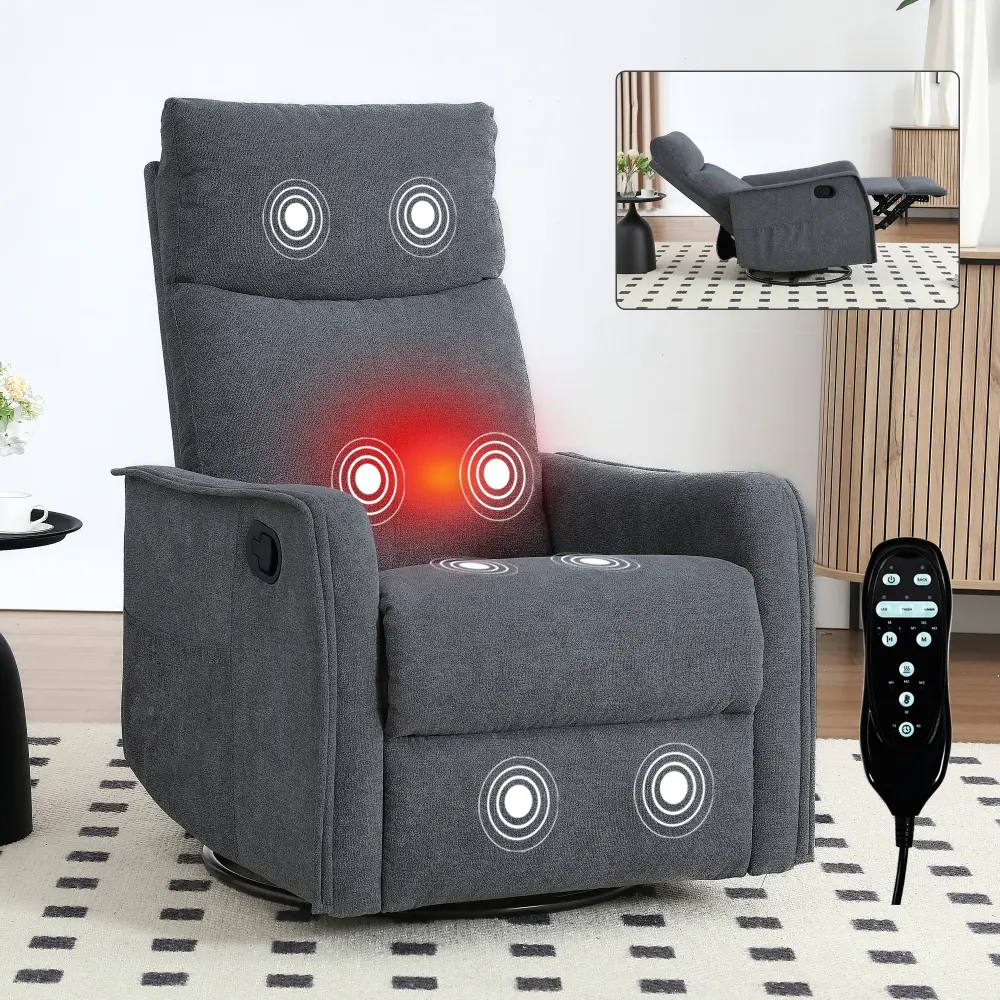 360-Rotation Vibrating Recliner Chair with 8 Vibration Massage Heads, 155-Degree Max Tilt Angle, Easy Assembly for Living Room Indoor Furniture