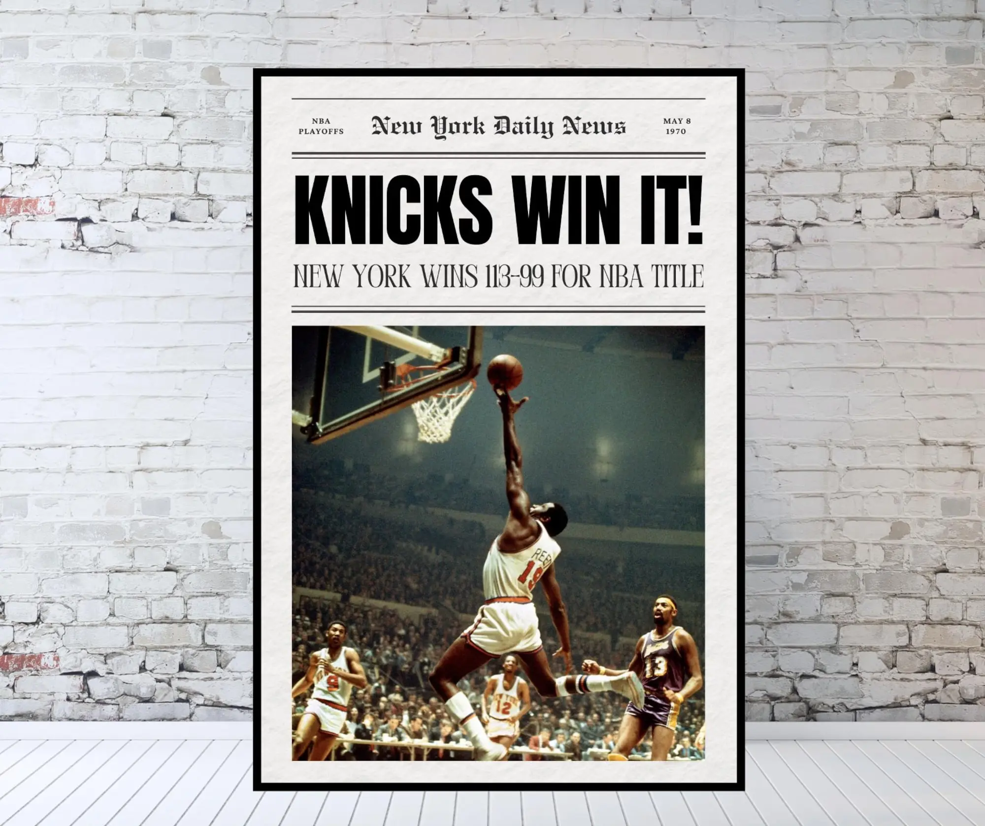 1970 New York Knicks, Willis Reed, Vintage Newspaper Poster( Unframed - Print Only )