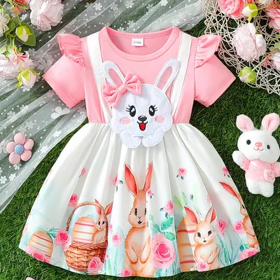 bunny birthday dress Crepe Birthday Dresses Women Floral Print Maxi-Length Flared Fit