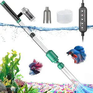 Electric Aquarium Vacuum Gravel Cleaner: 24W Fish  Vacuum Gravel Cleaner with  Suction for Automatic Water Change Algae Remover Sand Wash Water Shower and Water Circulation, Timed Off