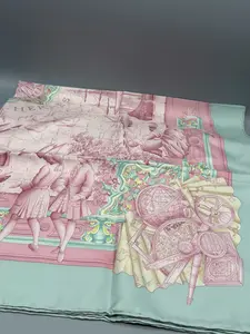 Pre-owned HERMÈS Silk Bag Accessories Carré 90 “Azu Lejos” Scarf by Catherine Baschet90 x 90 cm – Pink / Mint / Multicolor