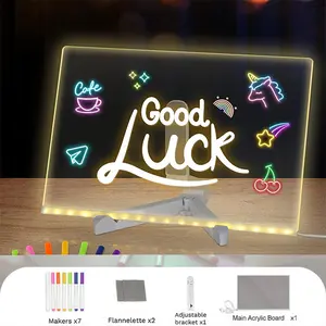 Acrylic Dry Erase Board with Lamp Light Stand as a Charmy Mood LED Letter Note Message Writing Board with 7 Pen for Bar Restaurant Office School Home 11.8 X 7.9”