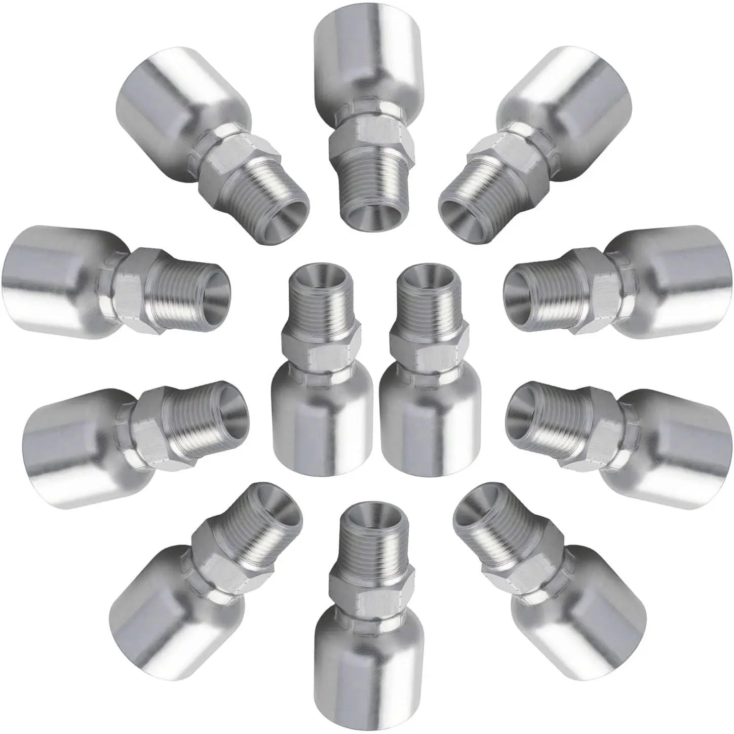 12 Pack Hydraulic Fittings - 1/2" I.D. Hose x 1/2" NPT Male End, Durable Carbon Steel Ends for Single Wire Hydraulic Line Systems
