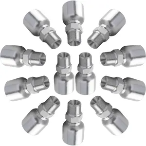 12 Pack Hydraulic Hose Fittings 1/2" I.D. Hose x 1/2" NPT Male ，Durable Carbon Steel Ends for Single Wire Hydraulic Line Systems