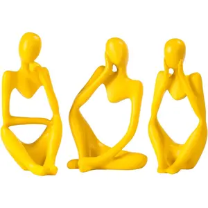 Thinker Statue Gold Decor Abstract Art Sculpture, Golden Resin Collectible Figurines for Home Living Room Office Shelf Decoration,Great Gifts Ideas (Yellow)