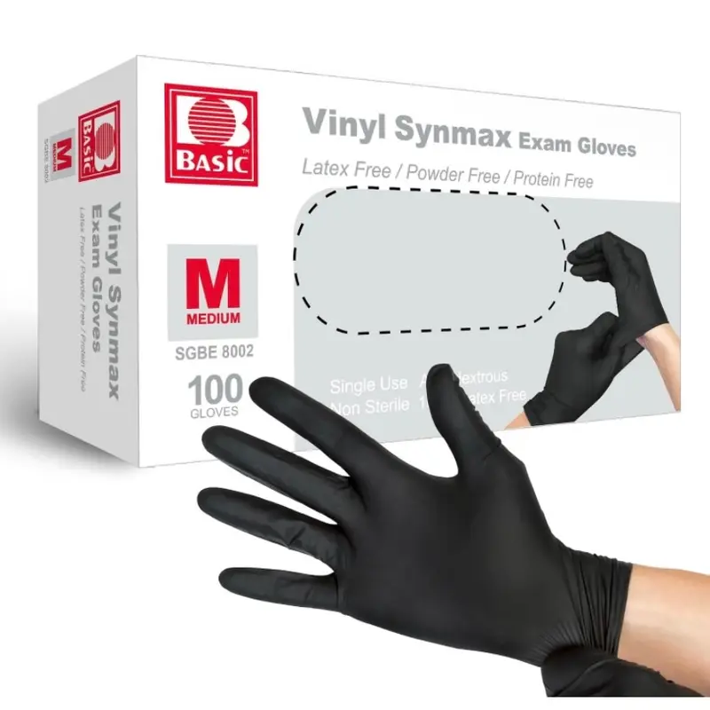 Synmax Black Vinyl Nitrile Disposal Gloves Powder Free Size S M L XL 100PCS Box Cleaning Household Kitchen Disposable Soft Thick Waterproof Non-Slip Design