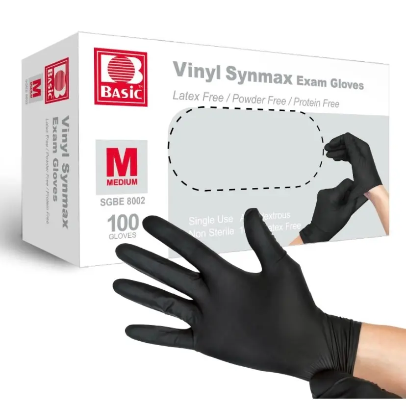 Synmax Black Vinyl Nitrile Disposal Gloves Powder Free Size S M L XL 100PCS Box Cleaning Household Kitchen Disposable Soft Thick Waterproof Non-Slip Design