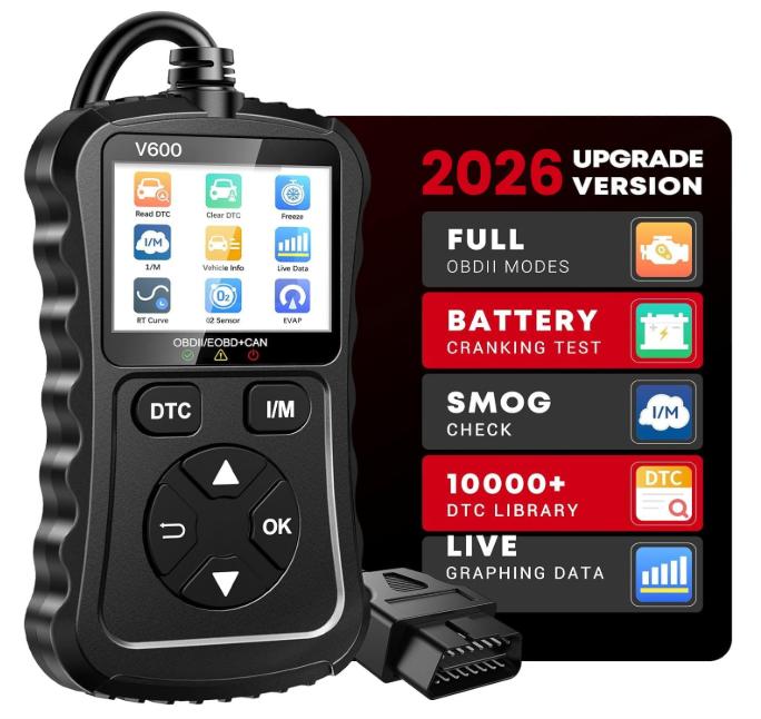 OBD2 Scanner Code Reader, Plug and Play Vehicle Scanner Device with Voltage Display – Black