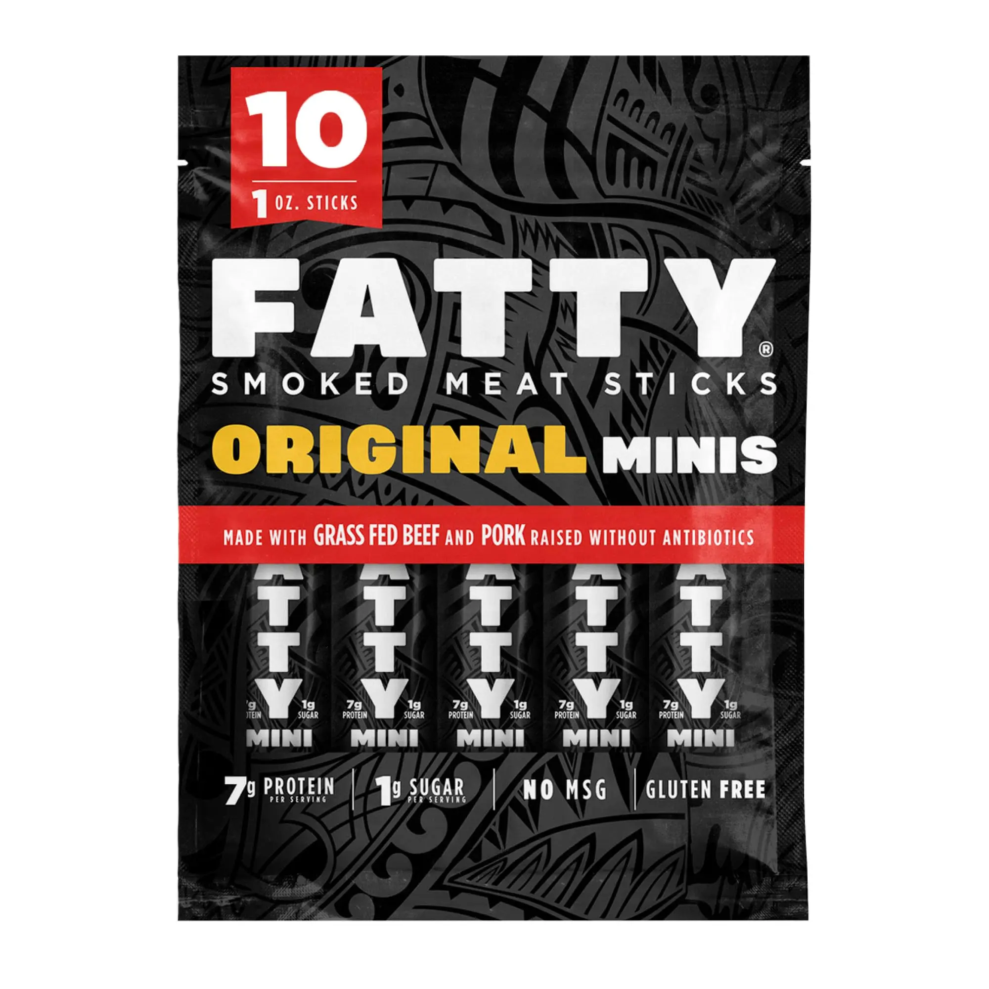 FATTY Original Mini Meat Sticks – High Protein Snack, Grass Fed Beef, 7g Protein per Stick, 1oz (10 Pack)
