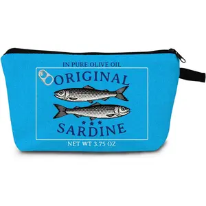 Canned Sardines Makeup Bag Funny Sardine Tin Fish Cosmetic Bag Creative Cute Makeup Bag Kawaii Pencil Case Pouch Portable Travel Toiletry Bags Gift For Women Organizer Bag（Blue）