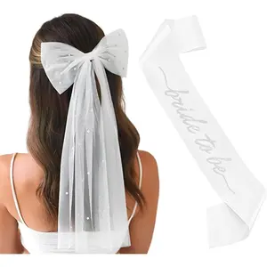 2 count Bride  Bow Veil and Sash Bride to Be Accessory for Bachelorette Bridal Shower Marriage Engagement Wedding Party