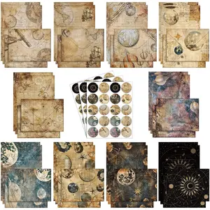 160 Pcs Stationery Paper Set 50 Double Sided Stationery Papers with 50 Matching Envelopes and 60 Round Dot Sticker, 10 Design(Space Spoon,5.5 x 8.25 Inch)