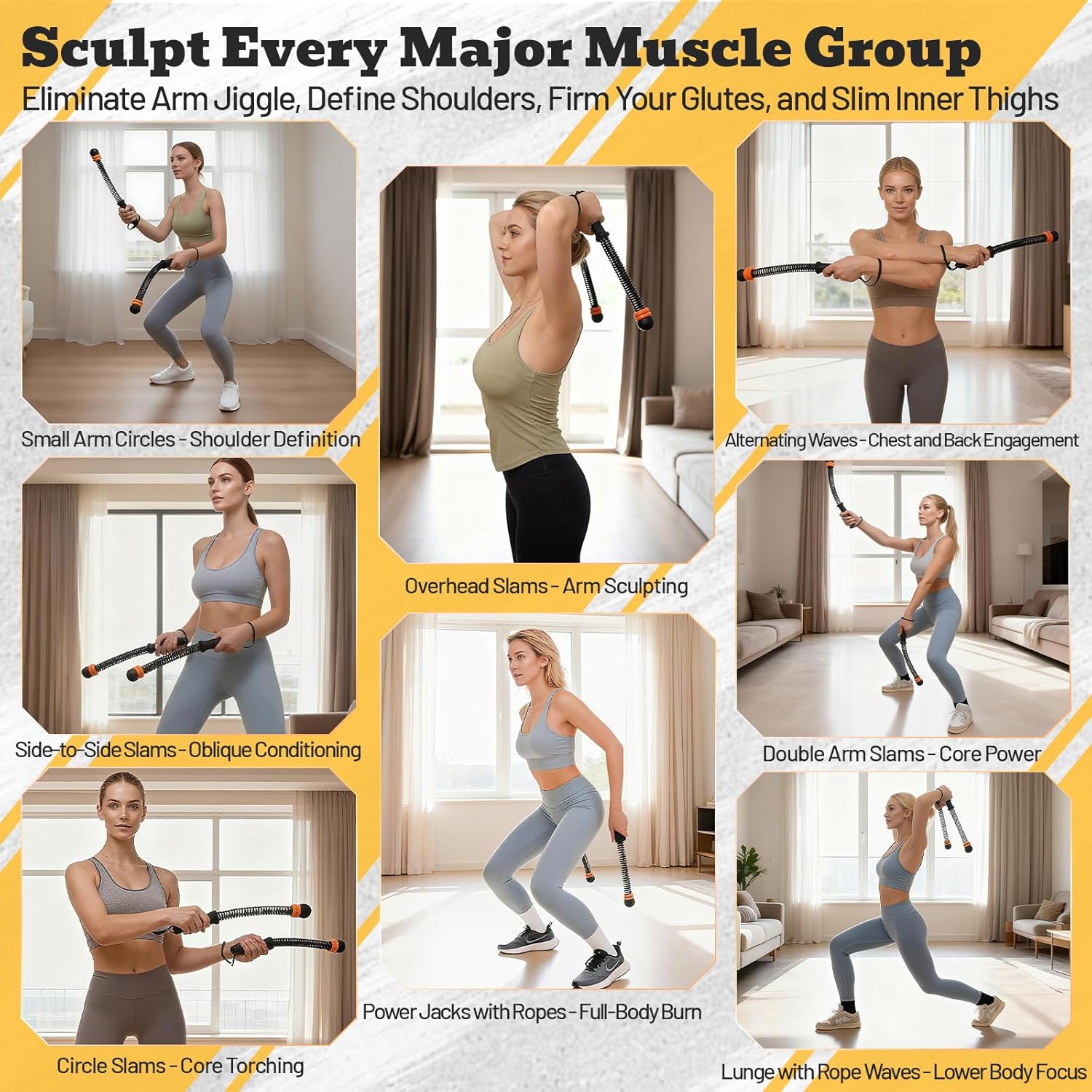 Weighted Cordless Battle Ropes 2PCS – New Upgrade Quiet Ropeless Training Rope Fitness Equipment for Home, Strength Training, HIIT Workouts, Full-Body Exercise, Indoor Gym Use, Noise-Free Portable Workout Gear