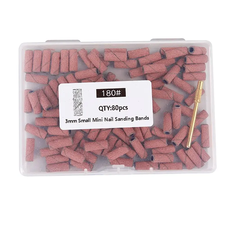 80pcs/box 3mm Mini Sandpaper Strips with Metal Core Shaft, Mini Sanding Bands, for Nail Polish Remover Gel Dead Skin Callus, Salon & Personal Use Gift