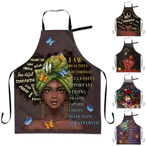 Afro Cooking Aprons for Women with Pockets, Black Girl Magic Apron with Adjustable Strap Bib Apron African American Women Apron for Chef Water Oil Resistant 33x28in